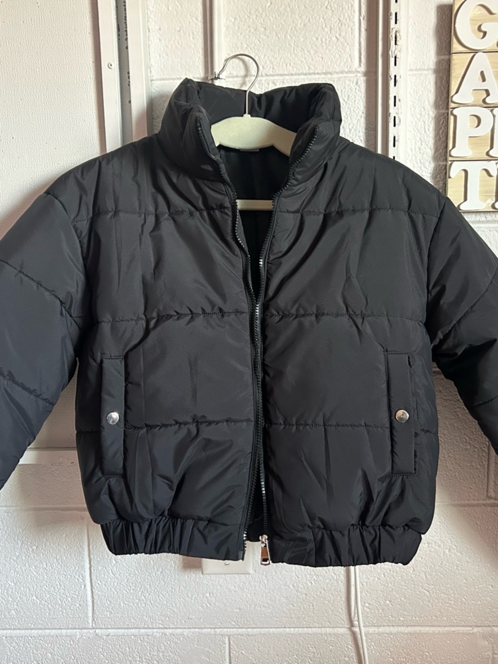 Cropped Black Puffer Jacket - Classic Warm Coat - Picture 1 of 2